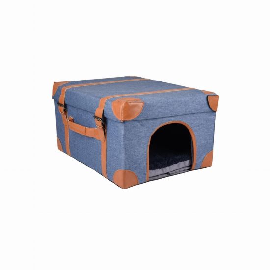 Domek prostokątny dla kota 44x33x24cm z drapakiem jeans